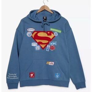 NWT DC Comics Superman overpatch logo Blue Hoodie size 4X